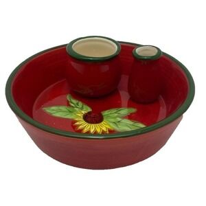 French Olive Dish Red Sunflower BonCera Hand Crafted‎ NEW